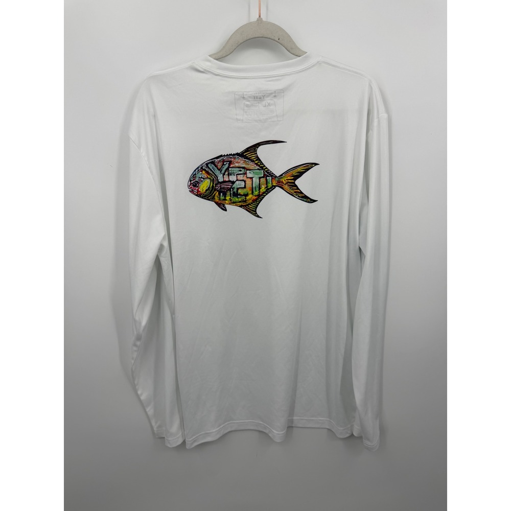 YETI Permit Fish Graphic Sun Shirt Mens XL White Long Sleeve Performance Tee